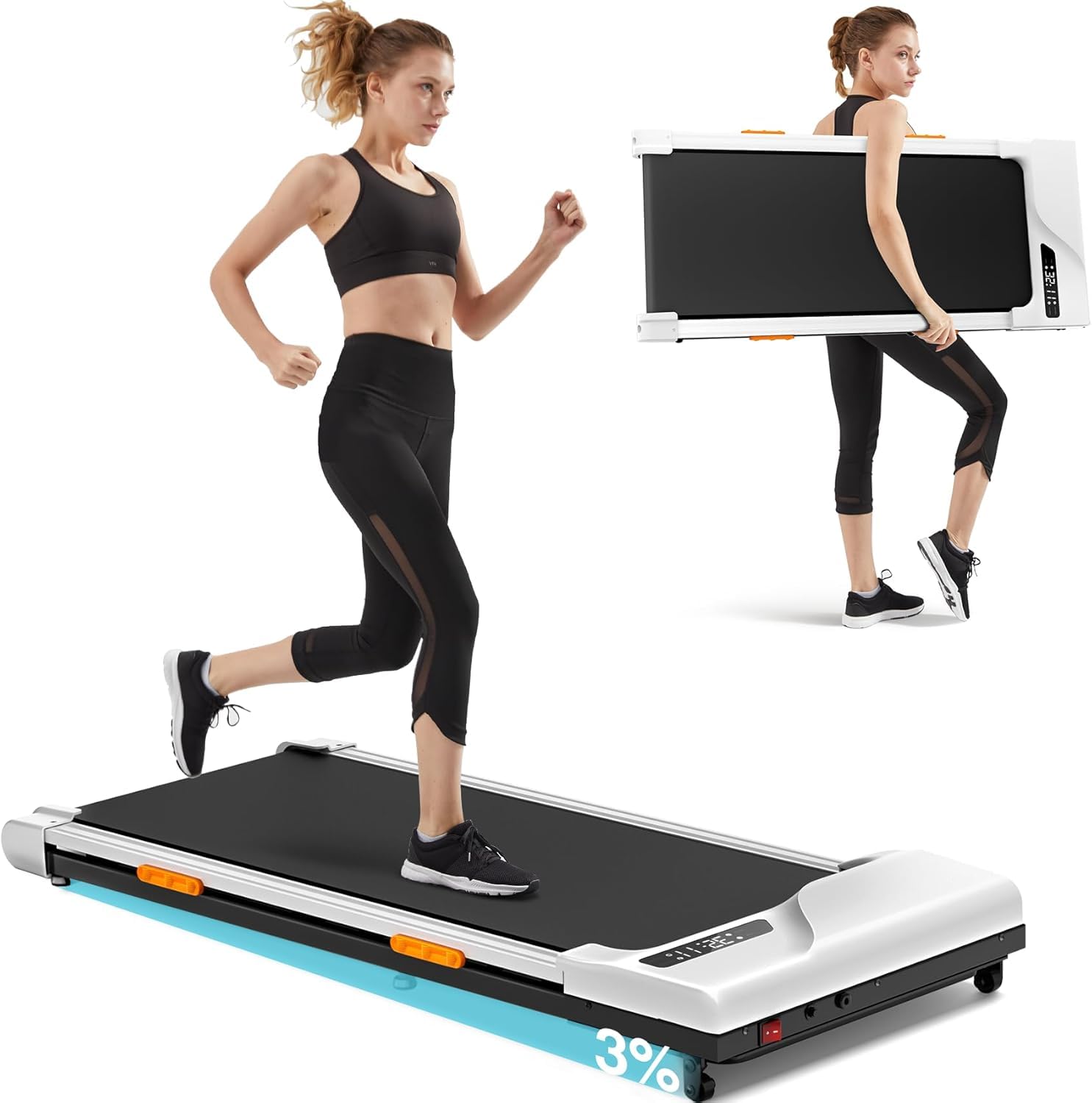 Photo 1 of (missing remote) CURSOR FITNESS Walking Pad Treadmill with Incline, Under Desk Treadmill with Triple Shock-Absorbing System, 2.5HP Quiet Brushless (White)