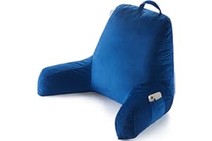 RRPETHOME Reading Pillow for Bed Adult, Back Support Pillow with Arms, Back Rest Pillow for Sitting in Bed, Floor Pillow with Pockets and Removable Washable Cover. (Navy Blue)