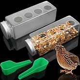 2 Pack 4-Hole Button Quail Feeder Bottles with 2 Green Food Scoops | Specially Designed for Button Quail, Round 4-hole Feeding Structure Avoids Waste, Easy Refilling and Cage Feeding Management