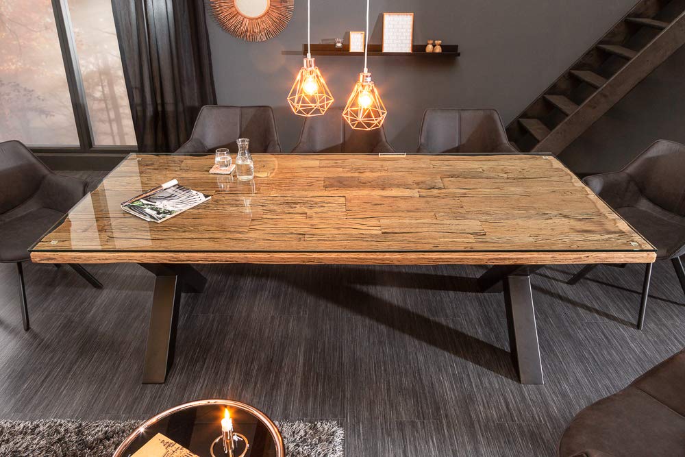 Massiver Esstisch Barracuda Teak Mit Stahl Kufenfussen 240cm Inkl Glasplatte Tisch Holztisch