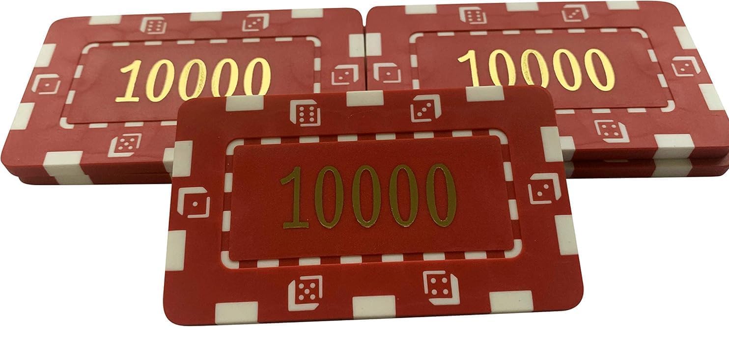 10 x Poker Casino Numbered Plastic Chip Plaques 74 x 44mm 32Grams 10000" RED