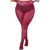 ANNTXL Stripe Lace Pattern Plus Size Tights High Waist Velvet Pantyhose Lace Fishnet Stockings Leggings