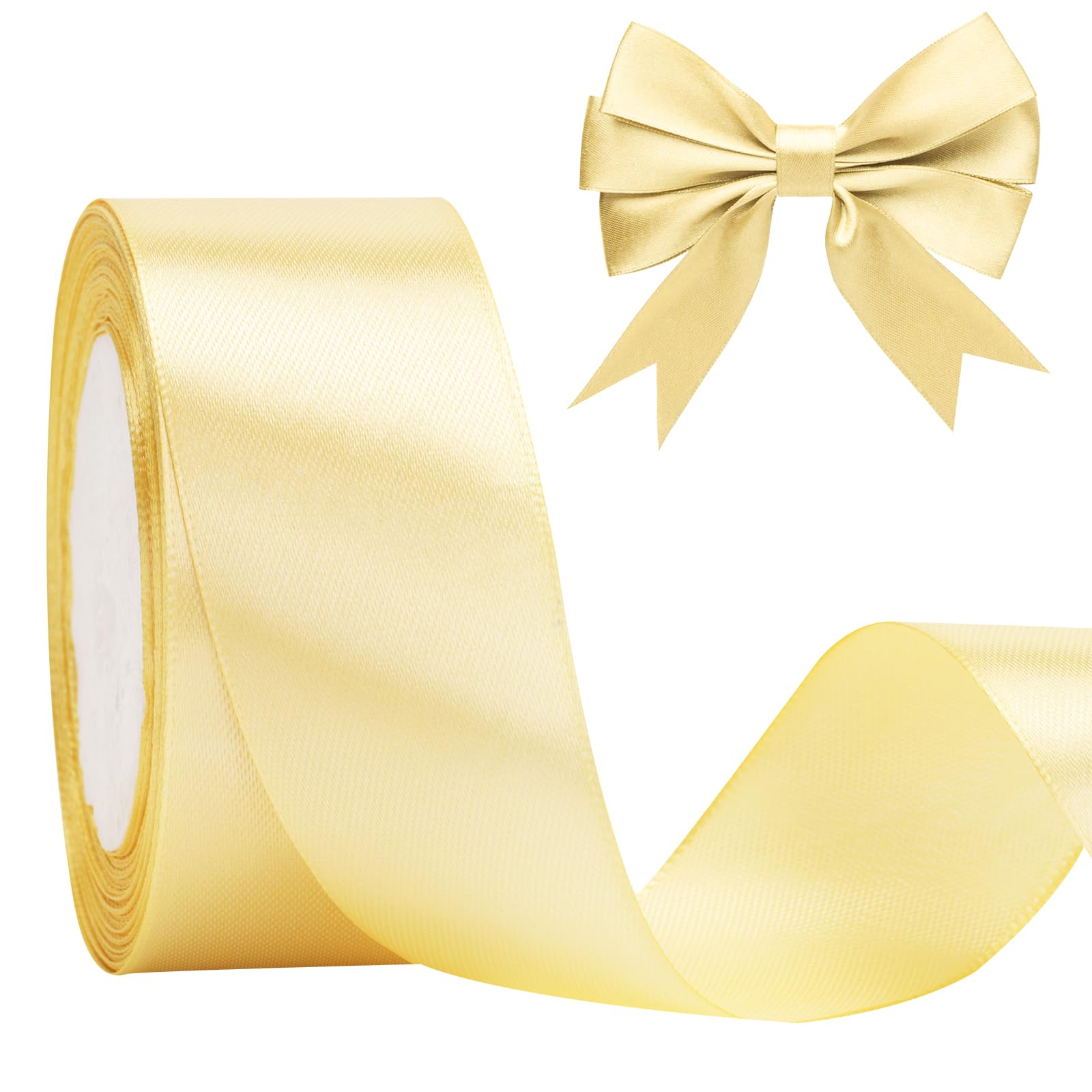 KINGLAKE 40mm Champagne Gold Satin Ribbon for Gift Wrapping, 22M Polyester Fabric Decorative Ribbon for Xmas, Valentine, Bouquets, Wedding Decoration