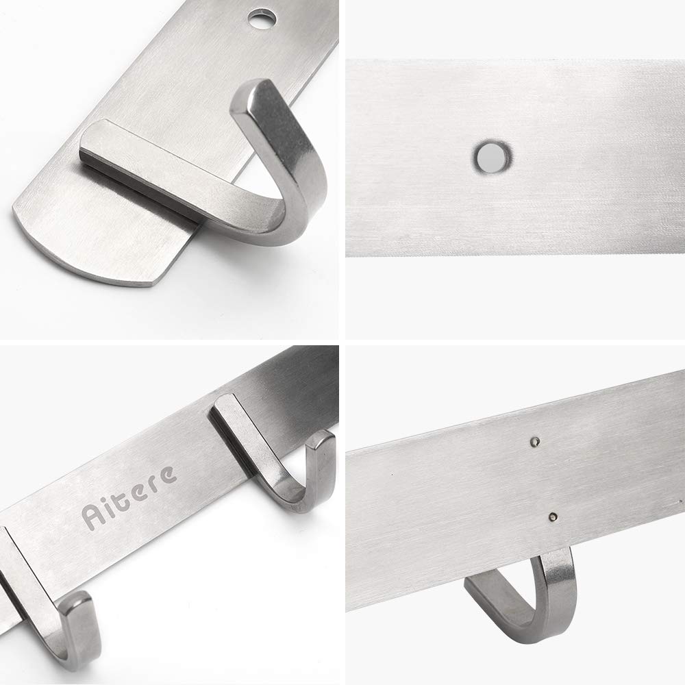 Aitere 8 Hooks Coat Hook Rack Wall Mounted 304 Stainless Steel Hanger Heavy Duty Clothes Hat Holder(Extra a Hook for Free)