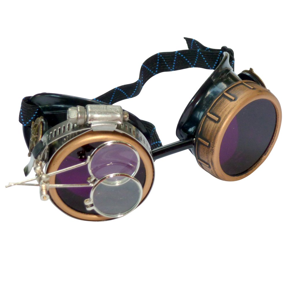 Steampunk Victorian Style Goggles with Compass Design & Ocular Loupe, Rave Glasses