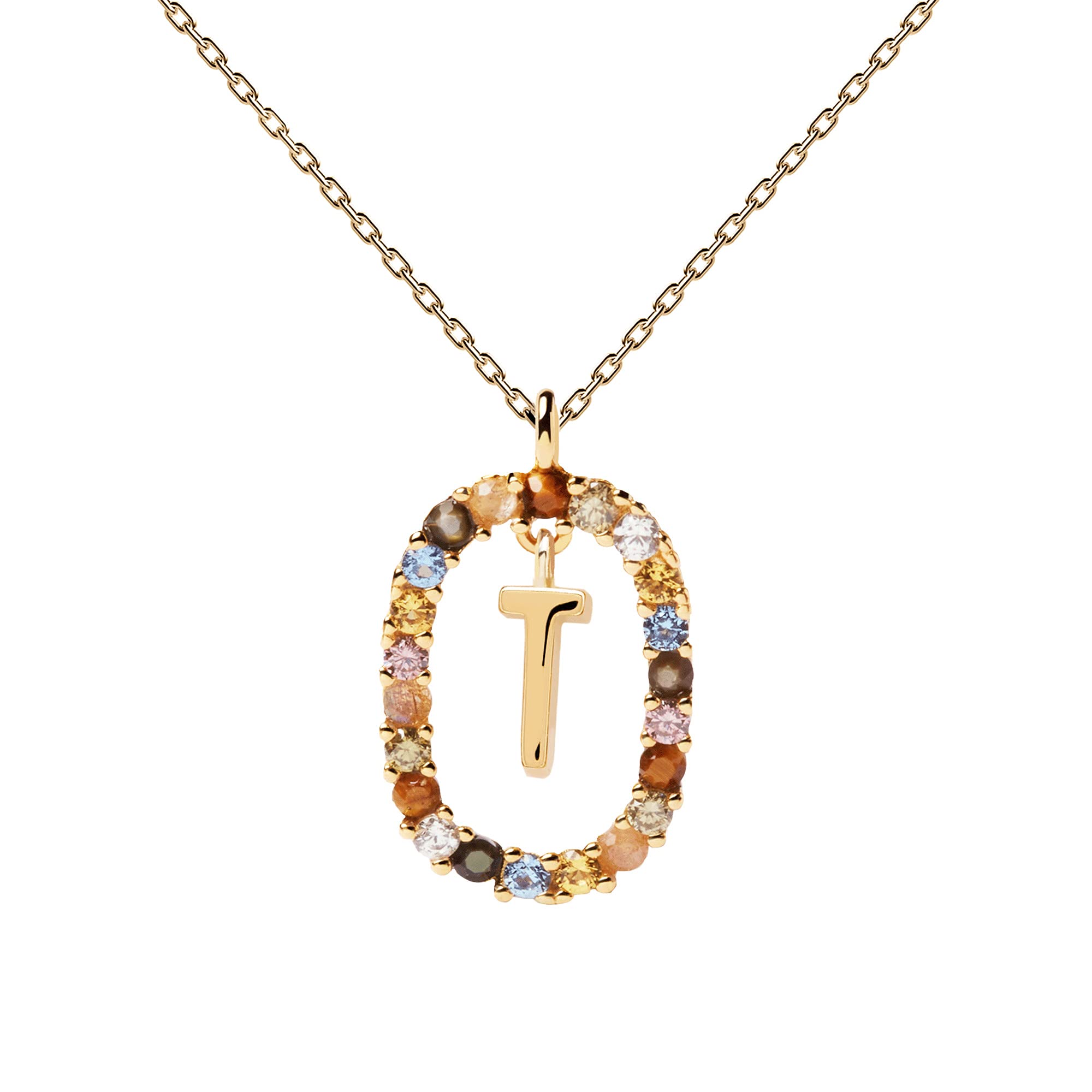P D PAOLA - Letter T Necklace - 925 Sterling Silver 18k Gold Plated - Jewellery for Women