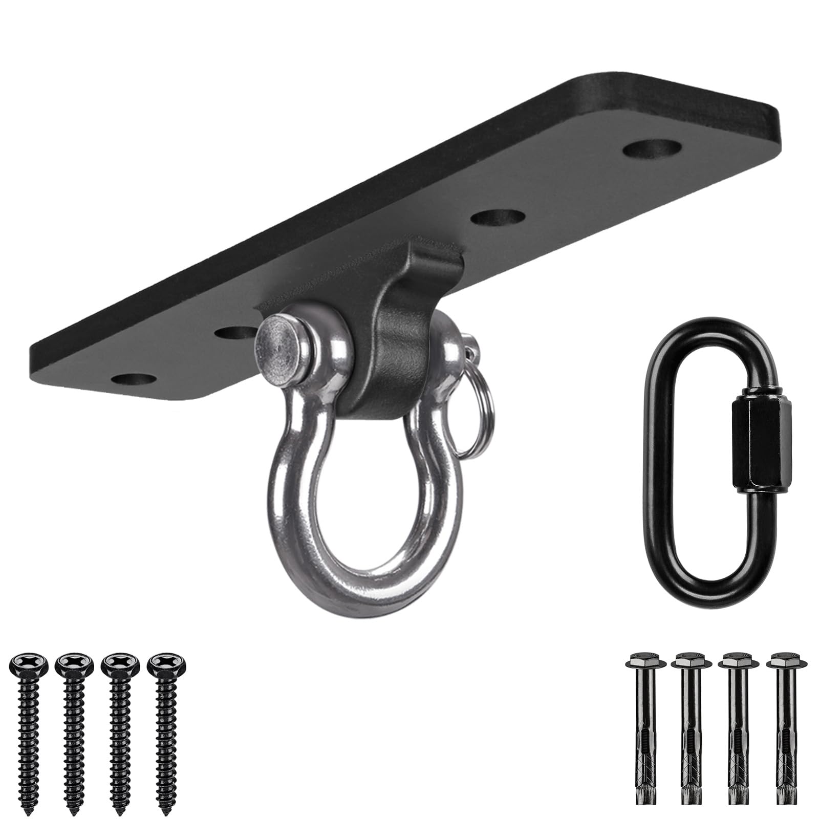 Dolibest Punching Bag Hanger, Boxing Ceiling Hook Punch Holder 4 Hole Swing Bracket Swivel with Carabiner for Hanging Heavy Bag Hammock Chair Wood/Concrete Wall Beam Mount, up to 600lbs