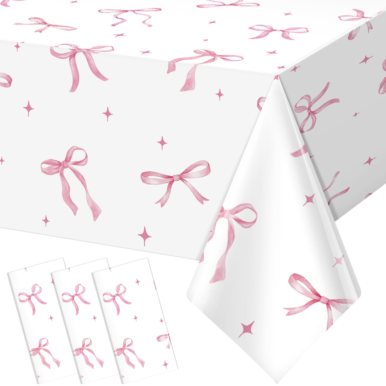 Photo 1 of **PARTIAL SET**
KEASKELL 3Pcs Coquette Party Tablecloths Decorations,Pink Bow Plastic Table Cover Disposable Rectangle Table Cloth for Girls Birthday Bridal Wedding Party Supplies,54x108 Inch