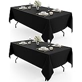Pureegg Rectangle Table Cloth 60" x 102" – Durable Polyester Tablecloth Offers Reusable & Washable Protection, Ideal for Outdoor Party, Picnic, Wedding, Banquet and Birthday, 2 Pack, Black