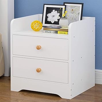 Amazon Com Bedside Table Cabinet White With Drawer Wooden Night Stand Gadget Cupboard Bedroom Storage Unit Size 2 Drawer Furniture Decor