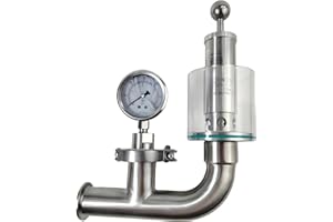 JOWIN 1.5" Tri Clamp Spunding Valve with TC Diaphragm Manometer SS304 Stainless Steel 0.2-2.2 Bar Scale bar/psi