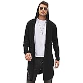 COOFANDY Men's Long Hooded Cardigan Shawl Collar Lightweight Open Front Drape Cape Overcoat with Pockets