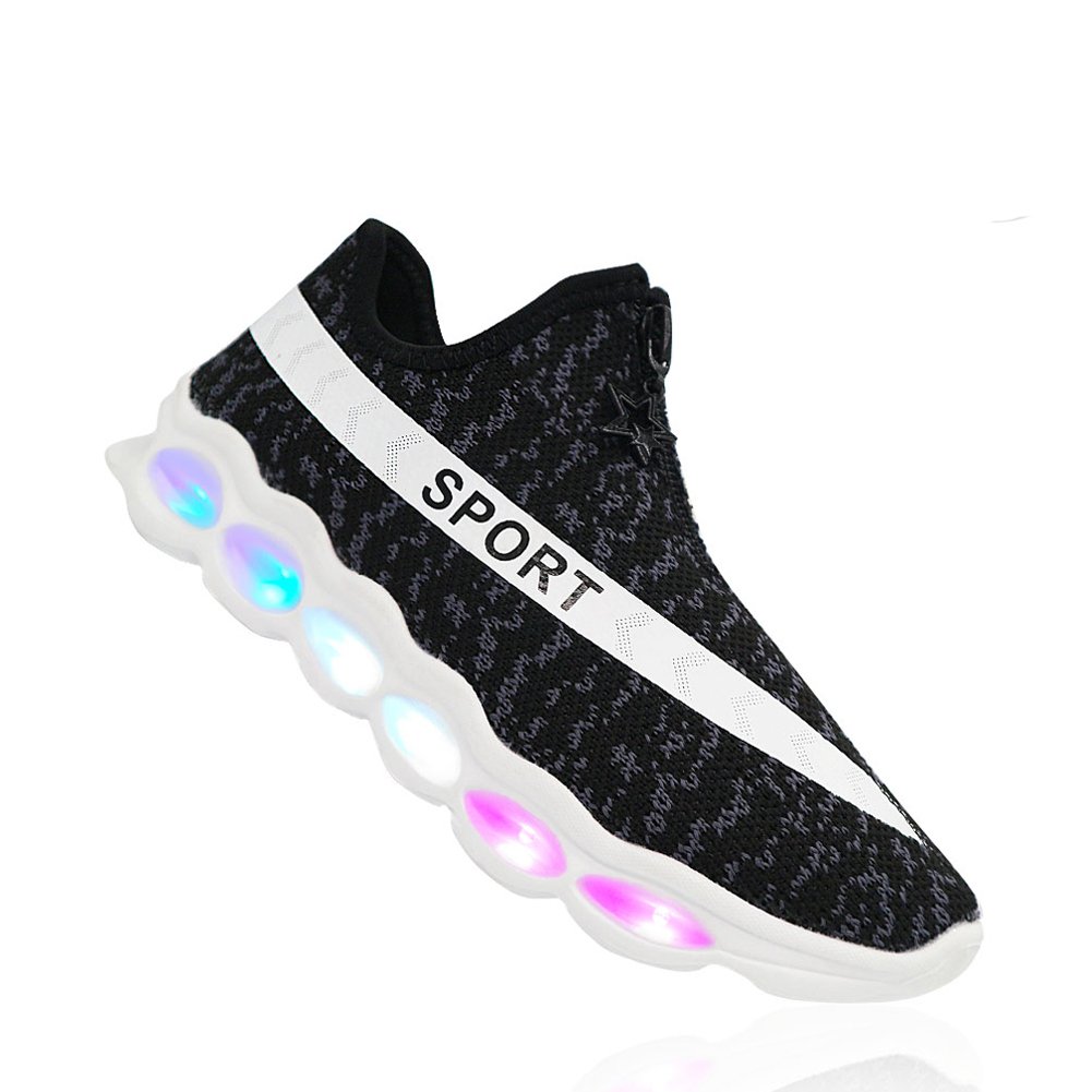 MEAYOU Kids Unisex LED Trainers Shoes USB Charging Flashing Low-Top Light Sneakers For Children Boys and Girls Black 2 UK Kid/EU 34