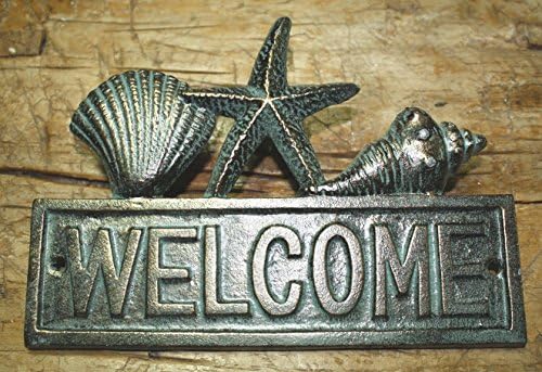 Rustic & Primitive Crafting Supplies was Manufactured to Look Antique Cast Iron Seashell Welcome Plaque Sign Nautical Wall Pool Home Decor Starfish #2 Inspiration for A Project