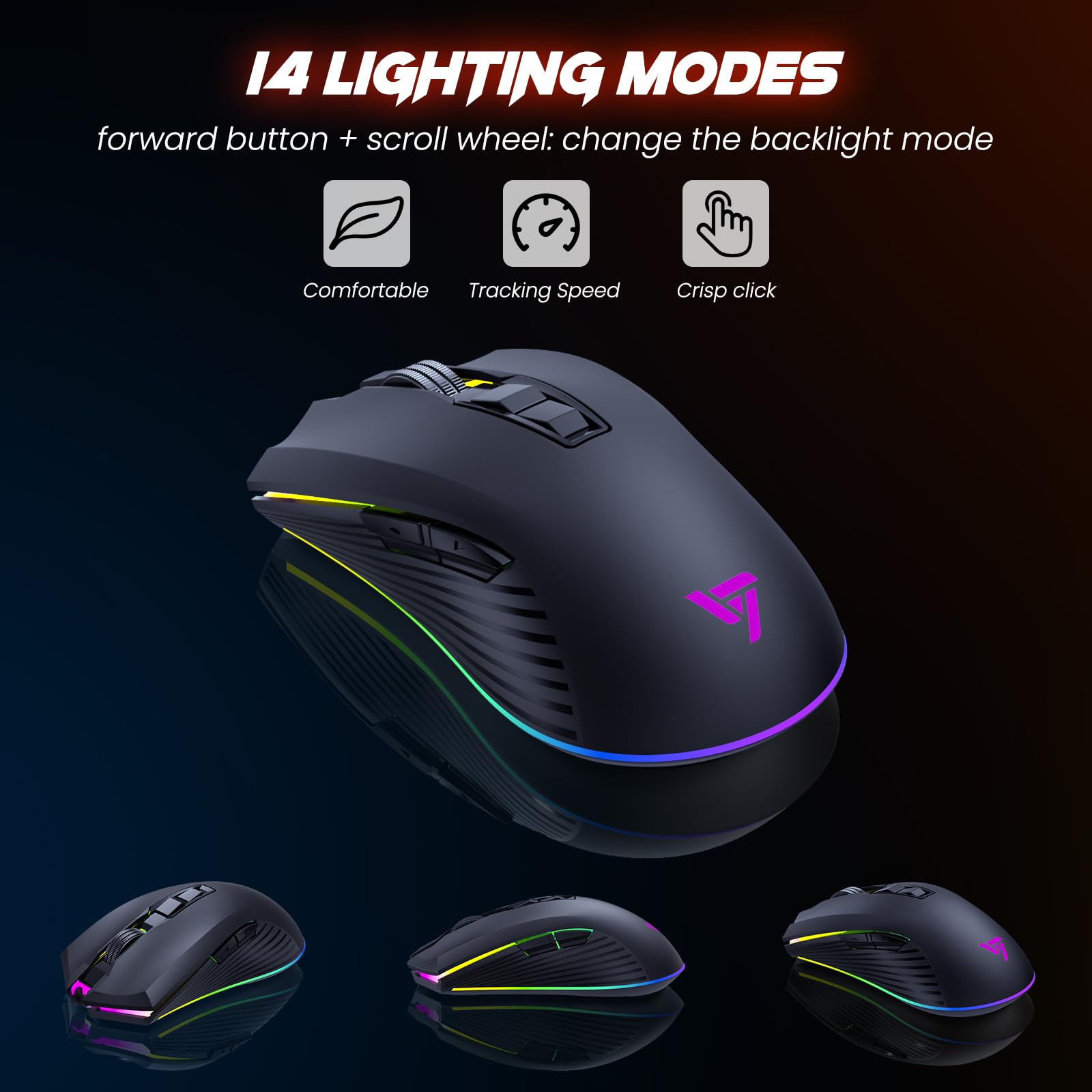RisoPhy Wireless Gaming Keyboard and Mouse Combo, Metal Panel, 7 Color Backlits, Rechargeable 3200 mAh Battery, Wrist Rest, Sleep Mode, Light Up Keyboard + 7D 3200DPI Gaming Mice for PC Gamer