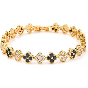 Luzelise 14K Gold Clover Bracelet for Women Cubic Zirconia Tennis Stackable Link Bracelets Four Leaf Flower Jewelry Gifts for
