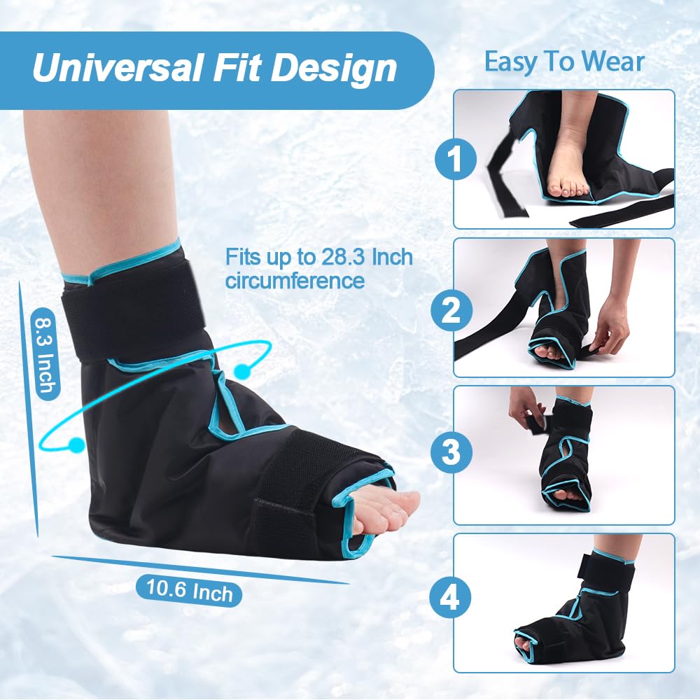 NEWGO Ice Pack Foot Ankle Ice Pack Wrap for Plantar Fasciitis, Foot Surgery Recovery, Hot Cold Therapy Ice Boot for Bunions, Ankle Injury, Swelling, Burning Feet - Black