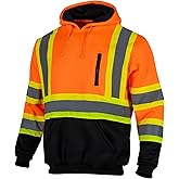 Drizomo High Visibility Safety Fleece Hoodie for Men Reflective Sweatshirt ANSI Class 3 Hi Vis Pullover Hoodie Jacket