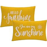 7COLORROOM 2Pack Farmhouse Decor Pillow Covers Hello Sunshine/You are My Sunshine Rectangular/Waist Cushion Covers Spring Summer Yellow Home Decorations Lumber Pillowcases 12" X 20"(Yellow)