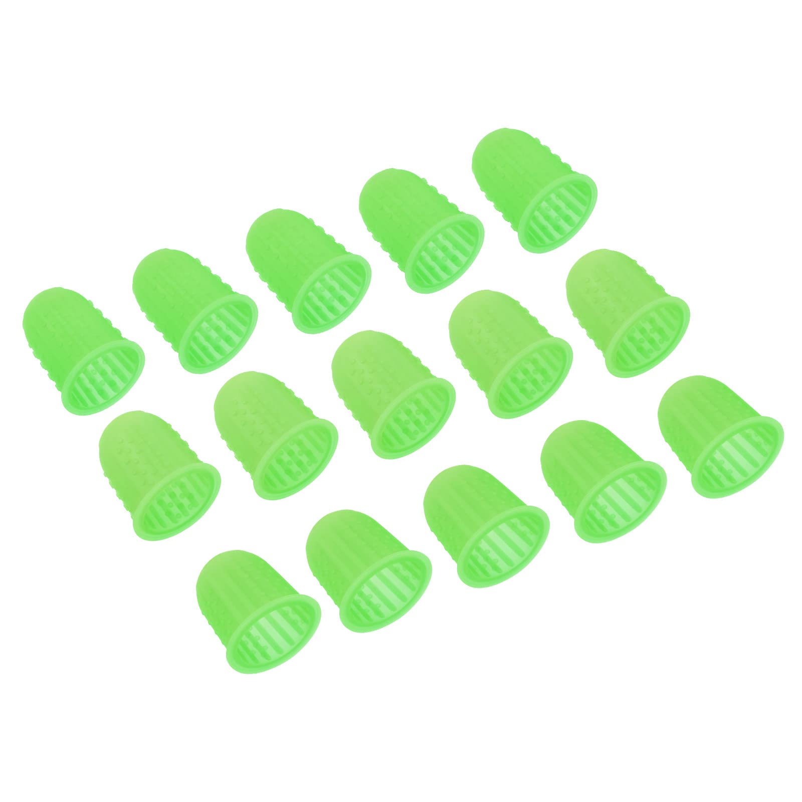 PATIKIL Rubber Finger Tips, 15 Pack Silicone Thumb Fingertip Protector Covers Guard Pads Thimble for Office Counting Sorting Sewing, Green 3 Size Assorted