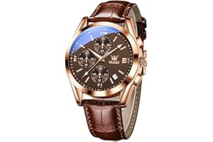 OLEVS Men's Casual Leather Watch, Big Face Chronograph Watch for Men, Fashion Easy to Read Dress Watch, Men's Waterproof Luminous Date Analog Watch, Gold/Black/White/Blue Dial
