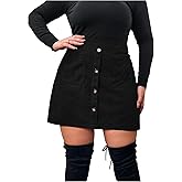 winkbay Women's Plus Size Corduroy Mini Skirt Dressy Casual Button Front High Waisted Skirts with Pockets