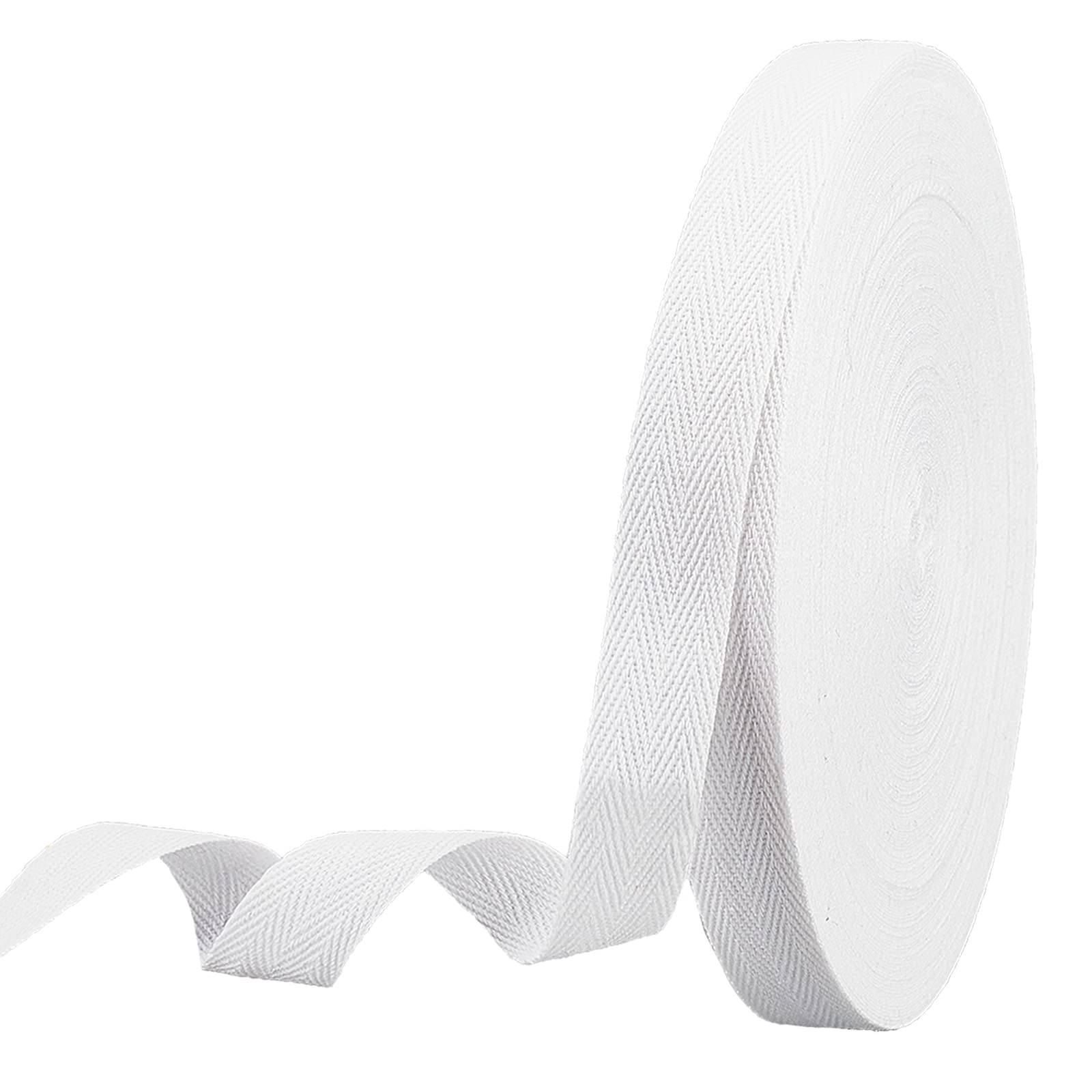NBEADS 45 m/Roll of Herringbone Cotton Webbing, 20 mm Wide White Cotton Twill Ribbon Ribbons Cotton Herringbone Cord for Knitting, Sewing, DIY, Crafts