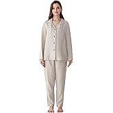 Simple&Opulence Women's 100% Linen Pajama Set Soft Shirt and Pants 2 Pieces Loungewear Slim Fit Soft and Breathable S-L