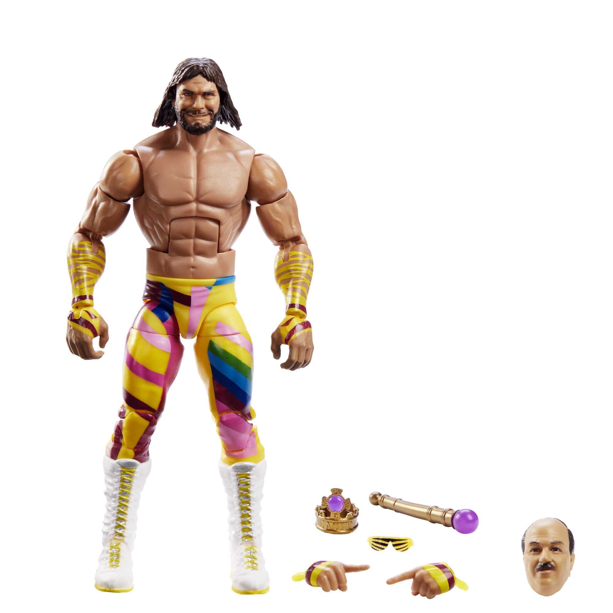 WWE Elite Action Figure WrestleMania “Macho King” Randy Savage with Accessory and “Mean” Gene Okerlund Build-A-Figure Parts​, HKP10