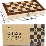 Jsdoin 3 in 1 Chess Set 15.3x15.3 in Wooden Travel Folding Kit view 2