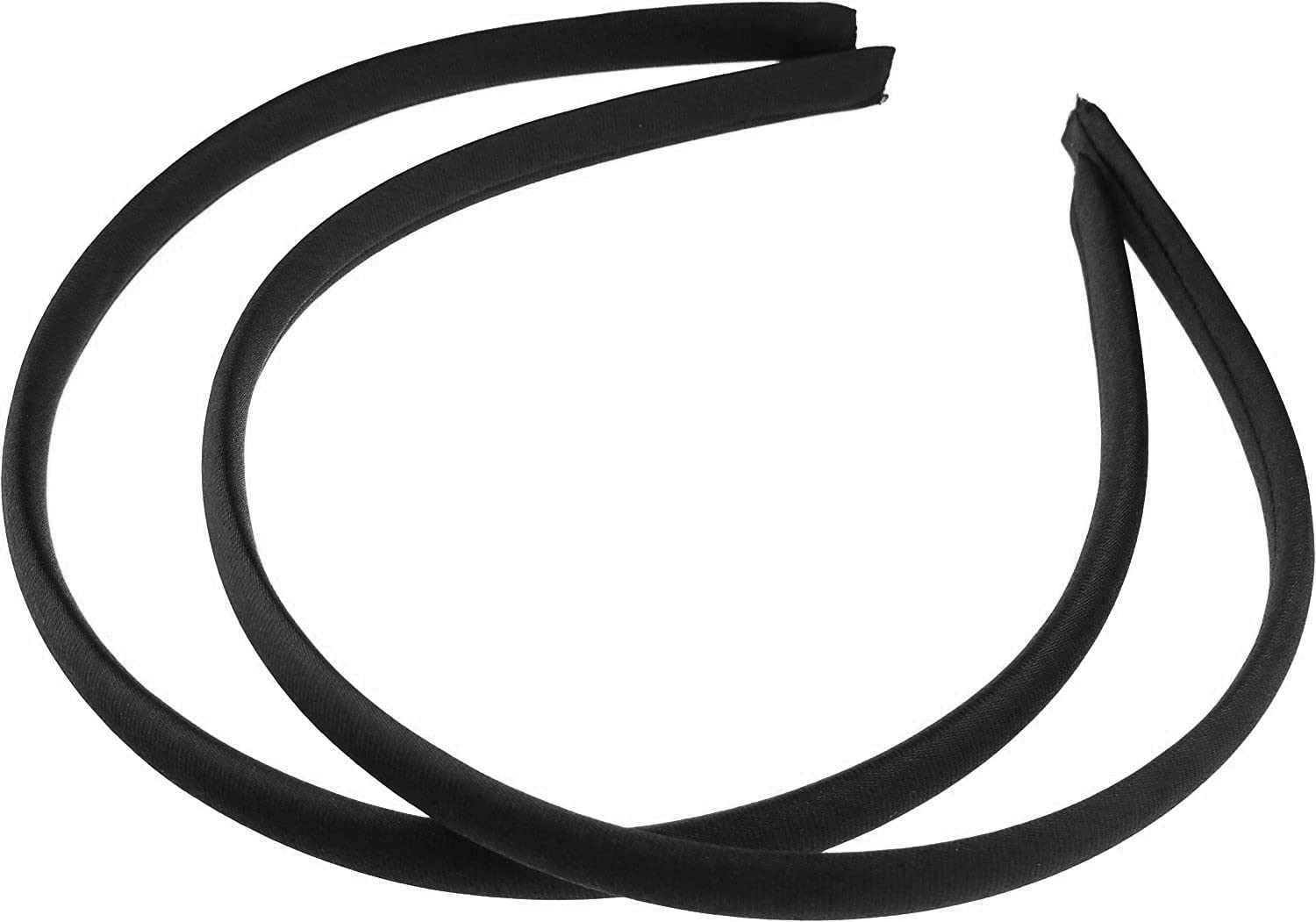 Pair of 2 Slim Thin 1cm Satin Covered Teens Girls Bridesmaid Basic Party Satin Plain DIY Alice Headband Hairband Head Hair Band Kids School Uniform (Black, One Size) โ image 1