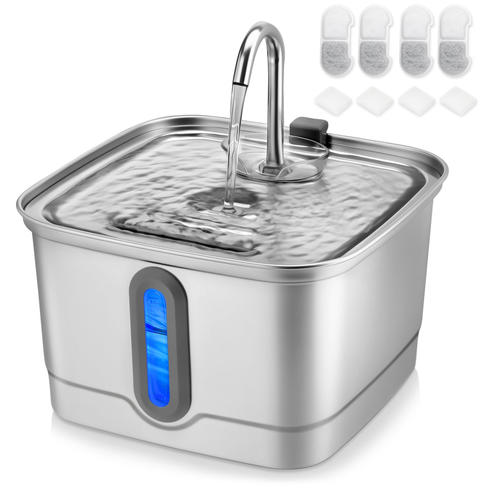 Photo 1 of SEIRMEP Stainless Steel Cat Water Fountain, 101oz/3L Automatic Pet Water Fountain, Dog Water Fountain with Replacement Filters for Cats, Small Dogs (4 Filters and 4 Sponges)