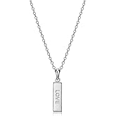 MORGAN & PAIGE .925 Sterling Silver Rhodium Plated Vertical Bar Sentiment Pendant Necklaces for Women - Lightweight and Dainty Sterling Silver Necklace for Women, Jewelry for Her 18 inch Rope Chain