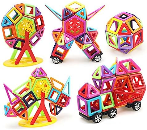 CONDIKS Magnetic Building Blocks Set, 113 Pcs Rainbow Color Magnetic Construction Creativity Thinking and Educational Gifts Stacking Toys for Children Kids with Carry Box Letters Toys