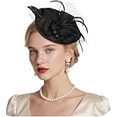 LOAYHOAY Fascinators Hats for Women Tea Party Headwear with Hair Clip Vintage Feather Mesh Pillbox Hat Church