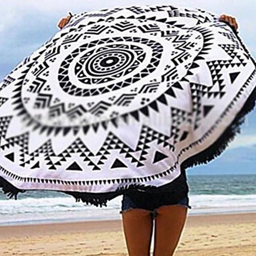 Susufaa Indian Throw Mandala Soft Round Roundie Hippy Boho Gypsy Dorm Tapestry Picnic Pad Tablecloth Curtain Wall Hanging Sofa Cover Bed Cover (Black&White Tassel)