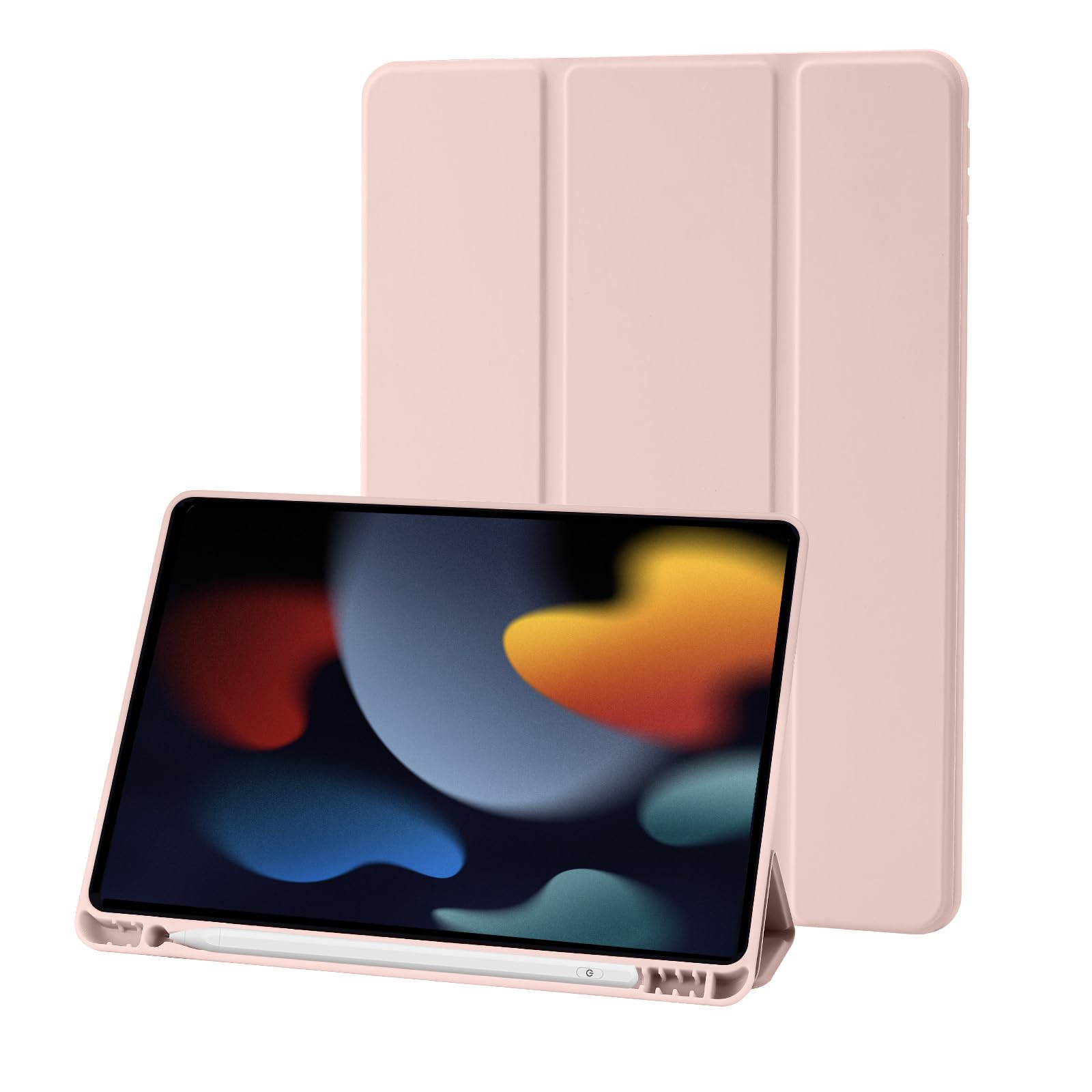 Case Compatible with iPad 9th/8th/7th Generation, Premium PU Leather + Soft TPU Back Case with Pencil Holder, Auto Sleep/Wake 10.2 Inch iPad Case Cover 2021/2020/2019 (Pink)