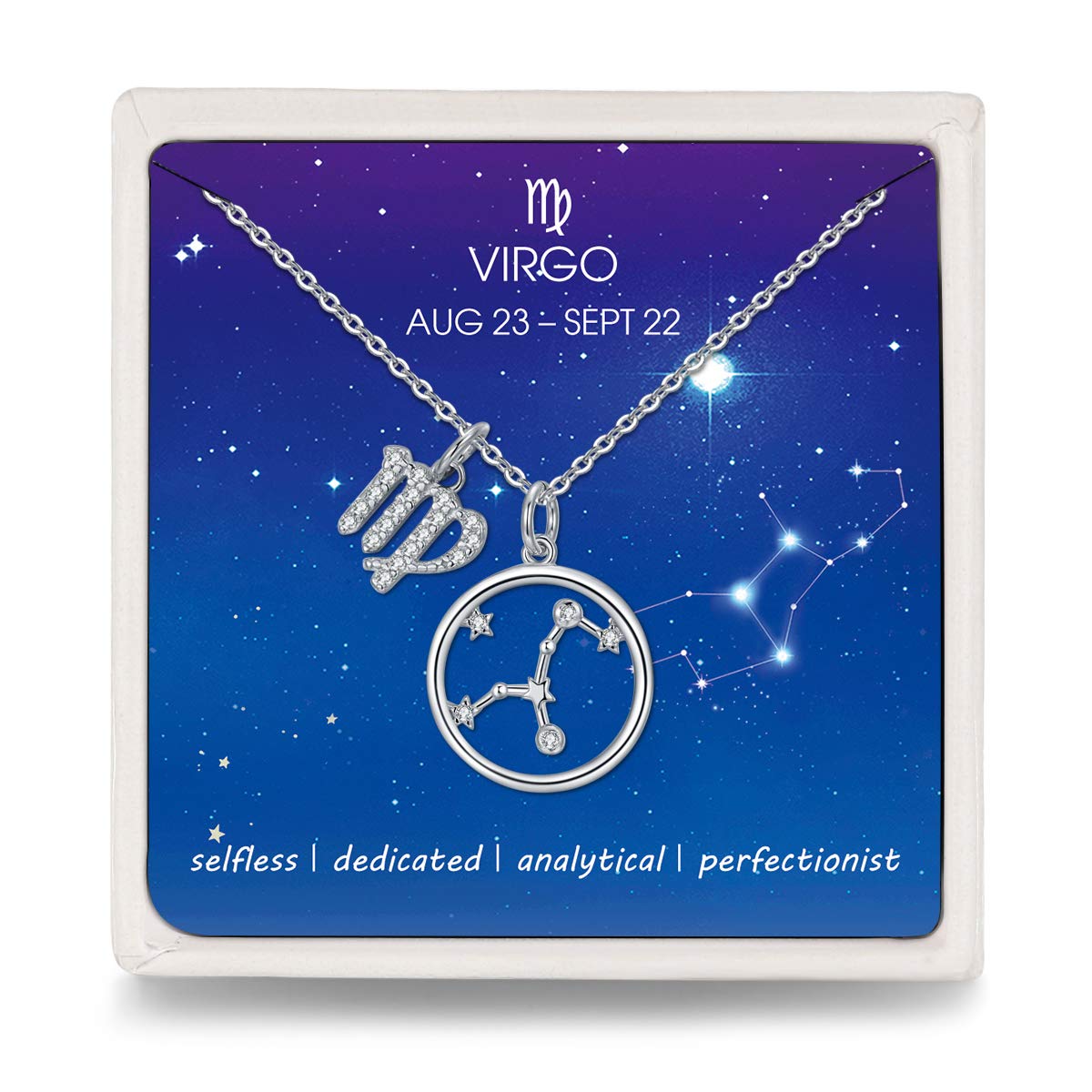 Qings Virgo Birthstone Necklace Circle Zodiac Constellation Relationship Necklaces for Women Girls — image 1