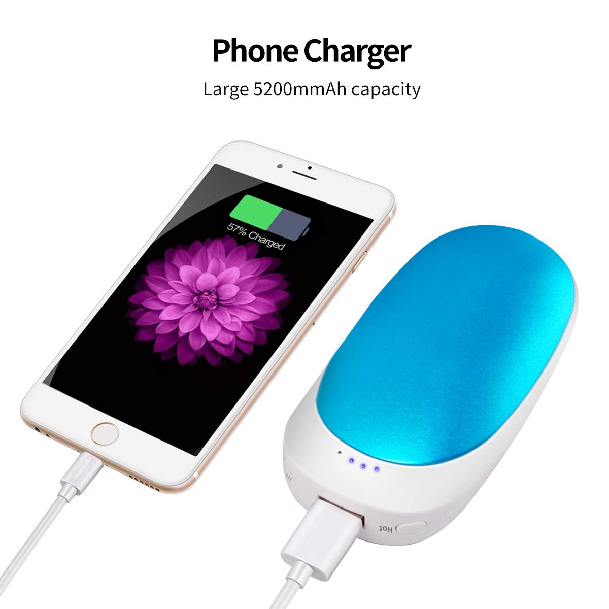 5200mAh USB Rechargeable Electric Hand Warmer,Vshow Baby Dolphin Double-Side Pocket Warmer /Emergency Phone Charger for iPhone /Samsung Galaxy - Blue