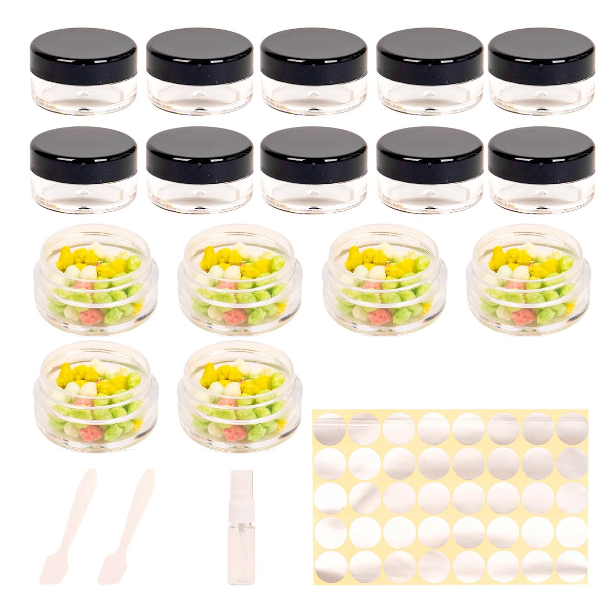 16 Pcs sample pots,15ml with lids cosmetic pot, mini cream empty containers,black small with makeup lip balm jars,for travel face cream, samples, cosmetics empty pot