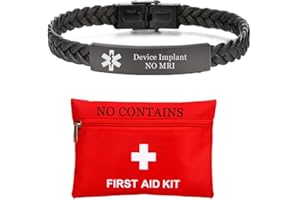 ForeverWill NO MRI Device Implant Medical Alarm Bracelet Personalized ID Alert Leather Bracelets for Women Men Emergency Identification Jewelry,Customized