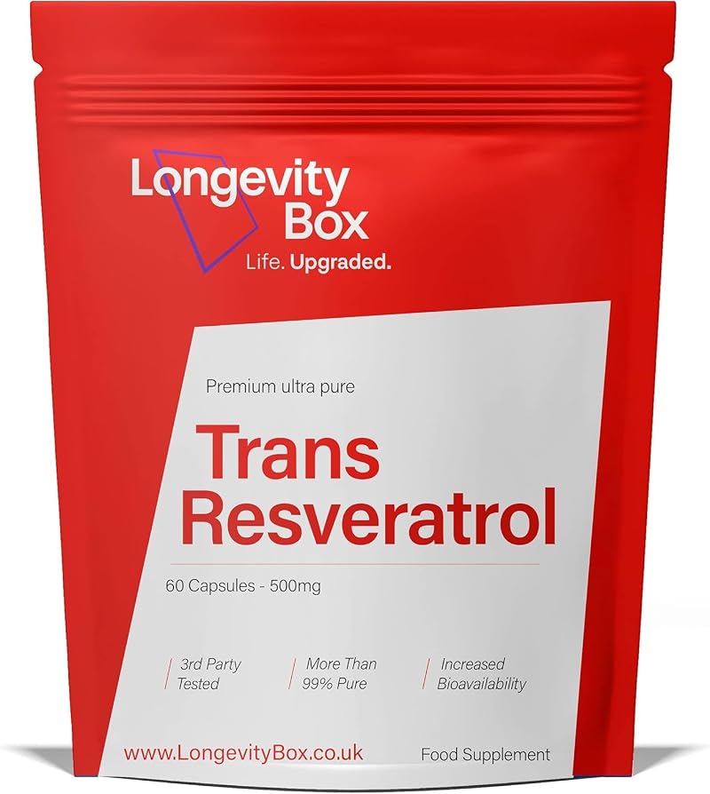 Longevity Box Trans-Resveratrol 1000mg 60 Capsules Vegan Non-GMO