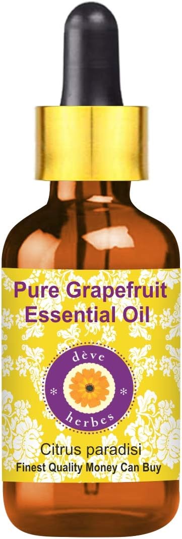 Deve Herbes Pure Grapefruit Essential Oil (Citrus paradisi) Non-Sticky, 50ml (1.69 Ounce) with Glass Dropper
