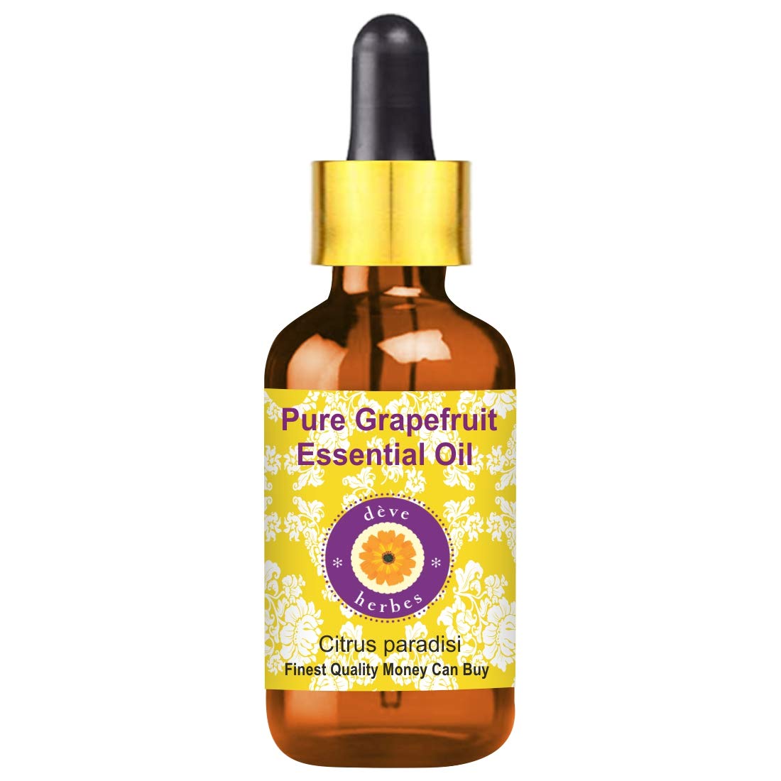 Deve Herbes Pure Grapefruit Essential Oil (Citrus paradisi) Non-Sticky | Non-Greasy | for Aromatherapy, Massage & DIY Use 50ml with Glass Dropper
