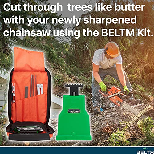 Chainsaw Sharpener Kit, Chainsaw Teeth Sharpener for 14/16/18/20 Inch One/Two Holes. Safest/Fastest Manual Chainsaw Blade Sharpener Tools. Compact Design Chainsaw Tool Pouch. Unique Chainsaw File Set