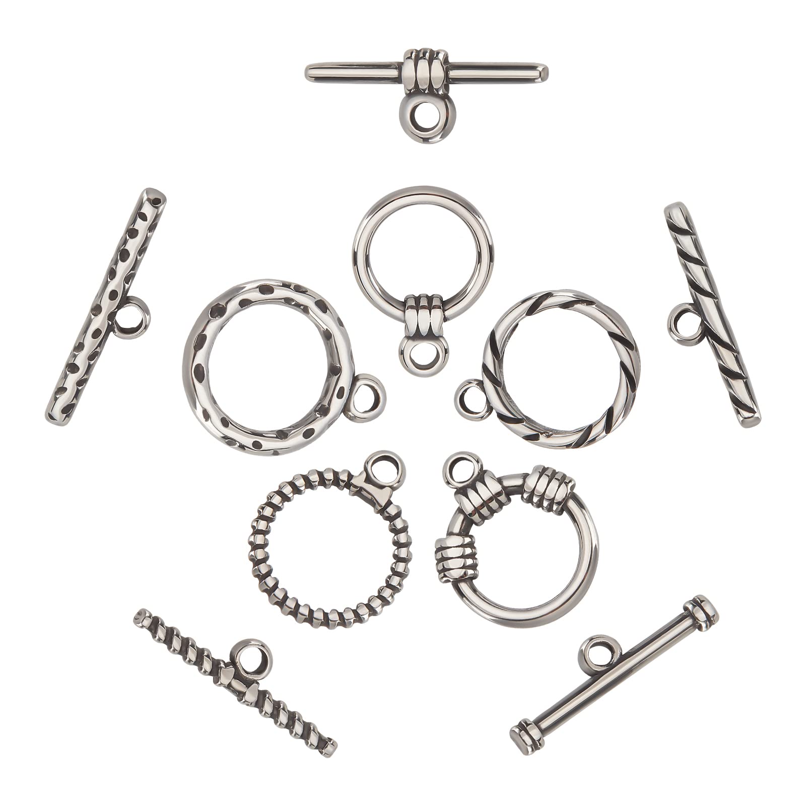 DICOSMETIC 5 Styles Round Toggle Clasps Stainless Steel Buckle Round IQ Buckle Bracelet Clasp Round T-Bar Closure Silver Swirl Clasps Findings for Bracelet Necklace Jewelry Making