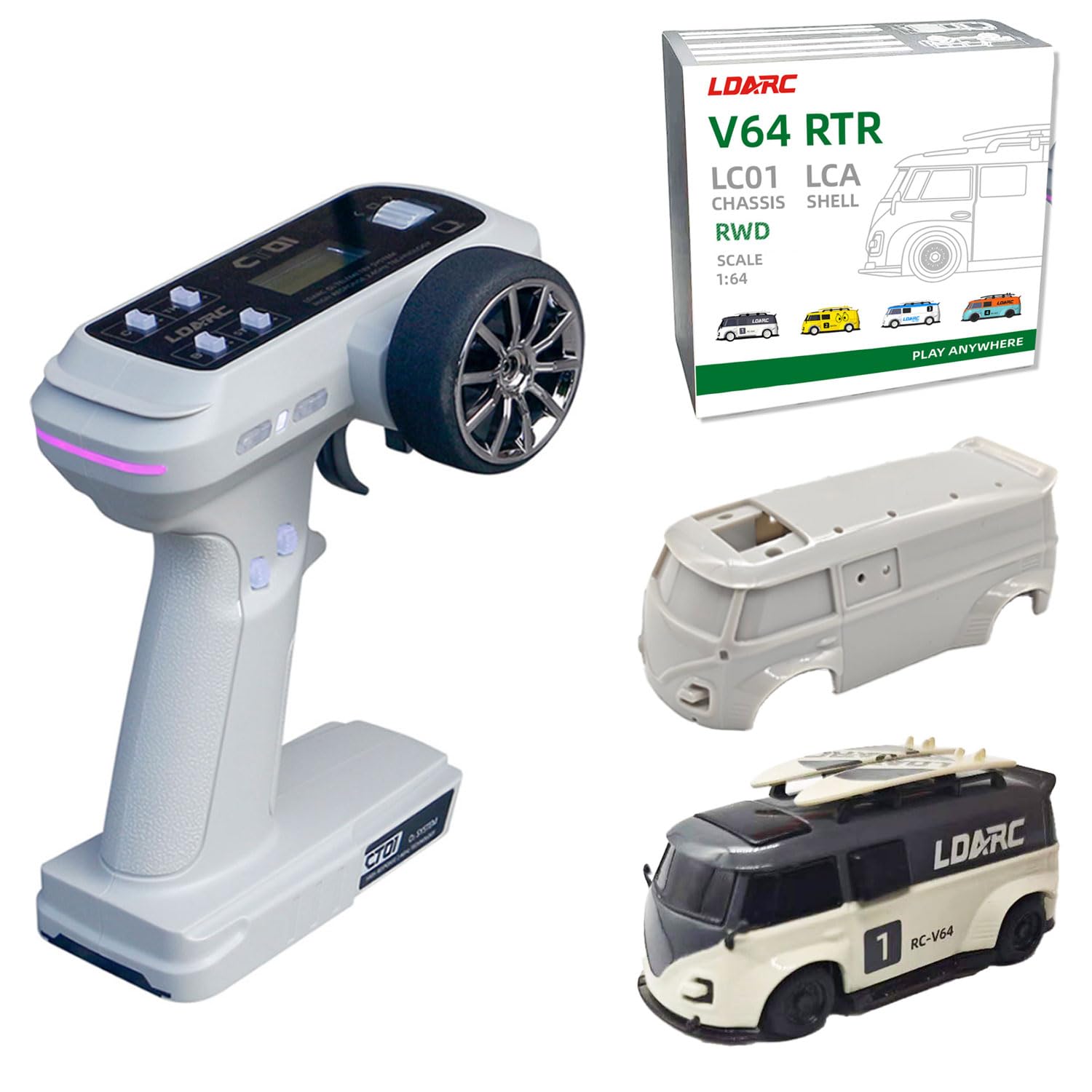 NBJIALIN LDARC 1:64 Scale Mini RC Car - 2.4Ghz Ideal for Racing Sport Cars, Remote Contrl Cars Model with RGB Lights Comes with DIY Interchangeable Body Case (greyish-white)