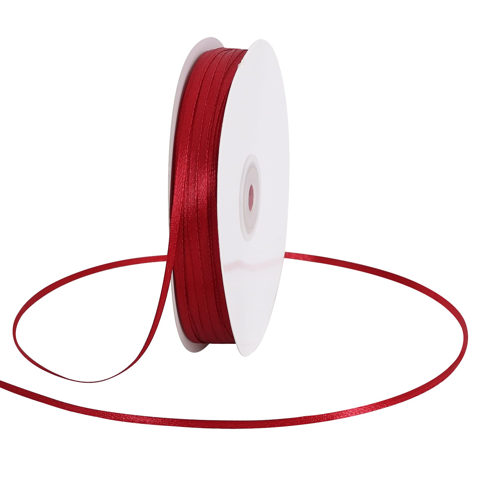 Photo 1 of 1/8 Inch x 200 Yards Deep Red Claret Thin Solid Satin Ribbon Spool Double Face Woven Fabric Ribbons for Crafts Hanging Tags Invitation Card Balloons Bouquet Hair Gift Wrapping Party Decoration