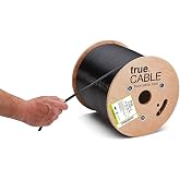 TRUECABLE RG6 Outdoor Quad Shield Coaxial Cable, 500ft, Black, Direct Burial (CMX), 75 Ohm, 18 AWG Bare Copper Conductor, UV Resistant, 3GHz Sweep Tested