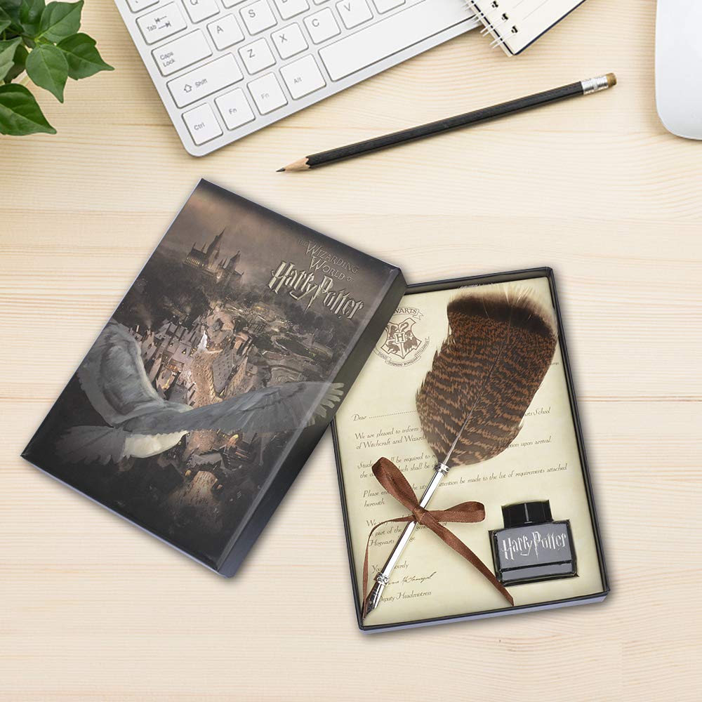 FunSponsor Antique Feather Dip Pen Set, Harry Potter Writing Quill Ink Dip Pen Set Great for Thanksgiving Day Christmas Gifts (Black)